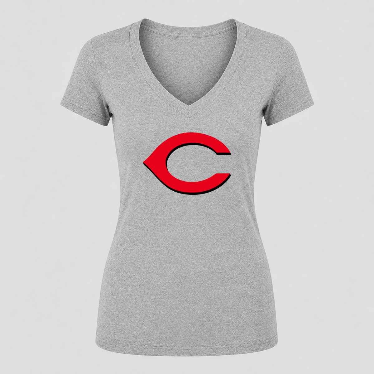 Women's Cincinnati Reds V Neck T-Shirt in gray