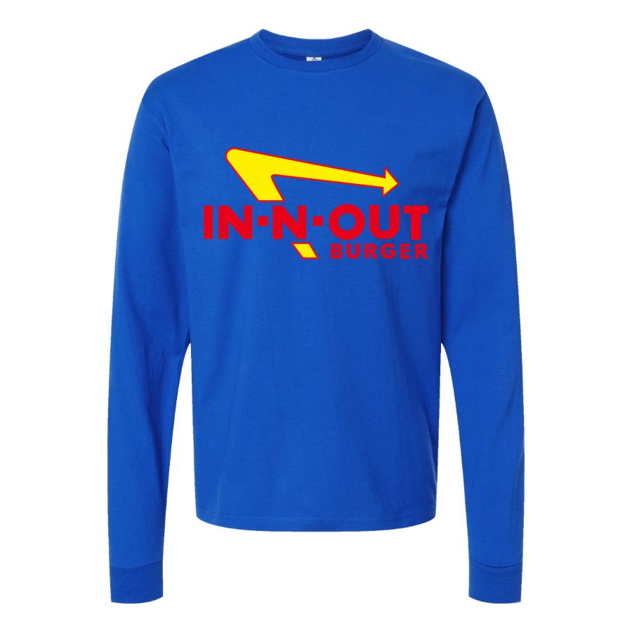 Men's In-N-Out-Burger-Logo-1536x864 Long sleeves Cotton Blend T-Shirt - Blue