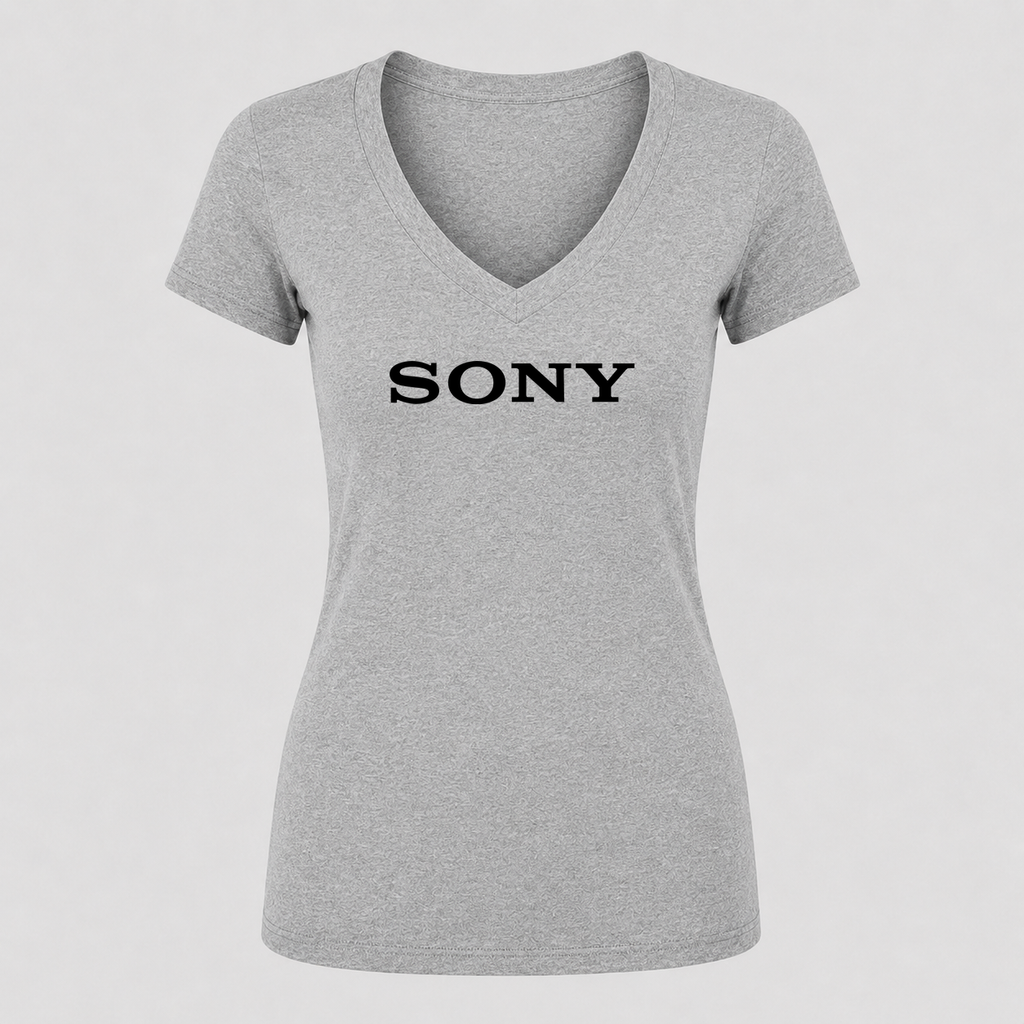 Women's Sony Black Design V Neck T-Shirt in gray