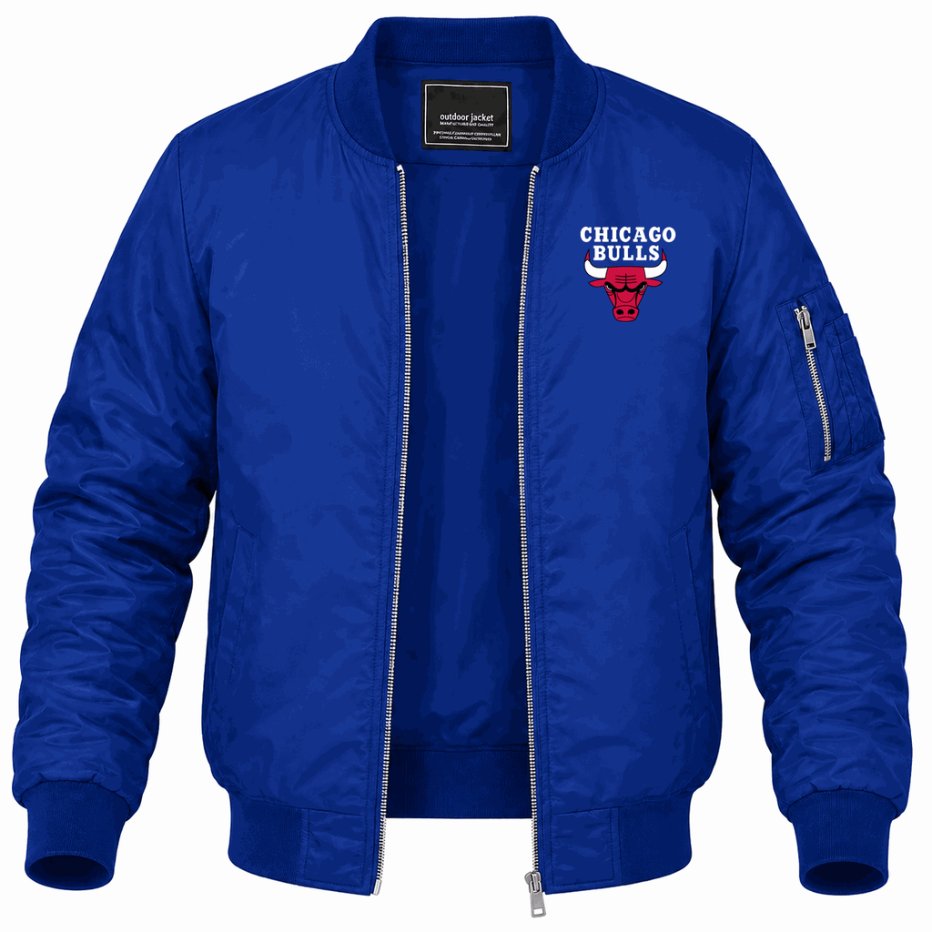 Men's Chicago Bulls White Lightweight Bomber Jacket - Blue