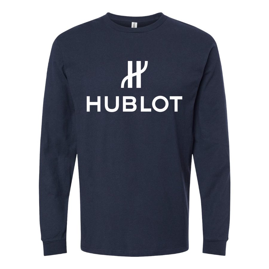 Men's Hublot logo White Long sleeves Cotton Blend T-Shirt - Navy