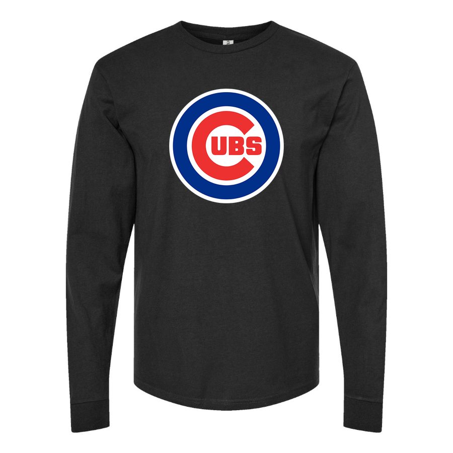 Men's Chicago Cubs Long sleeves Cotton Blend T-Shirt - Black