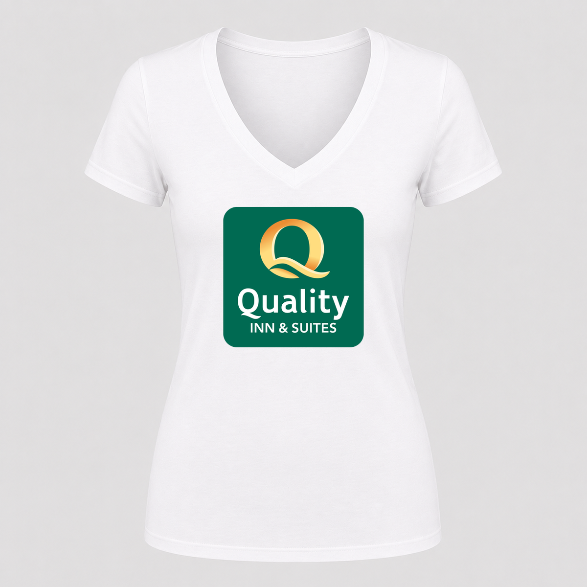Women's Quality Inn & Suites V Neck T-Shirt in white
