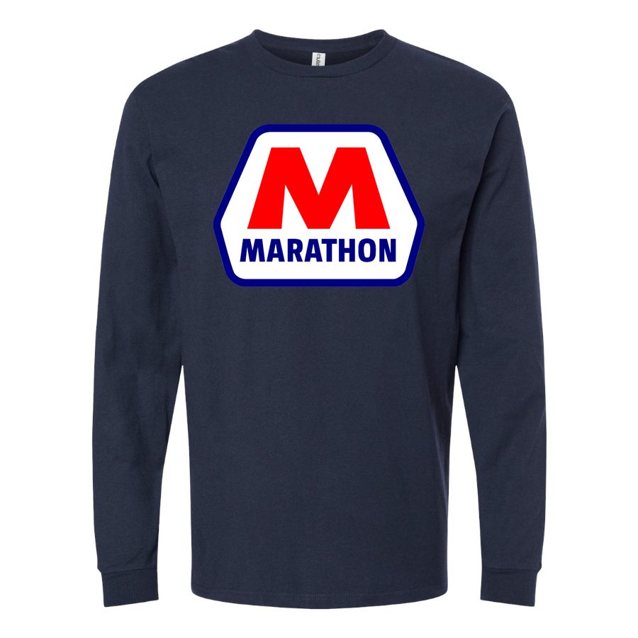Men's Marathon-Logo Long sleeves Cotton Blend T-Shirt - Navy