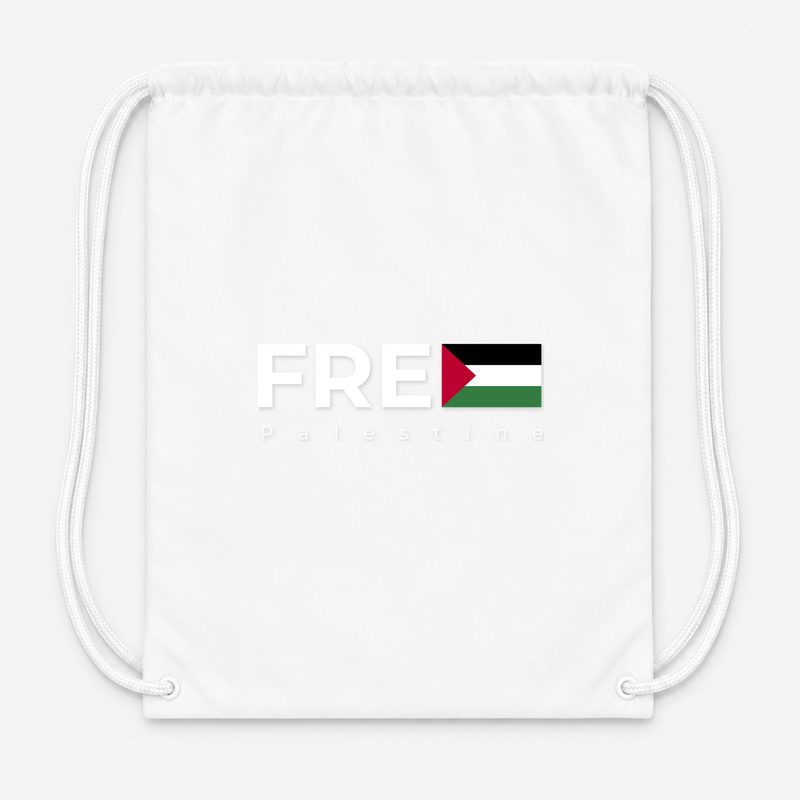 Free Palestine White Drawstring Bag - White