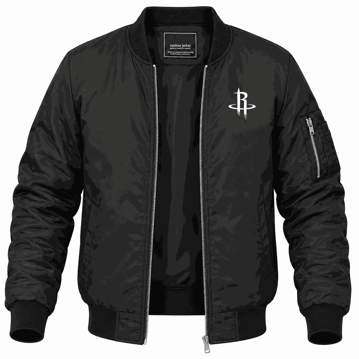 Men's Houston Rockets Army Green Lightweight Bomber Jacket - Black