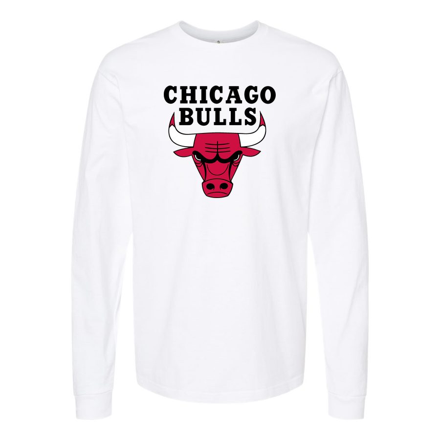 Men's Chicago bulls black Long sleeves Cotton Blend T-Shirt - White