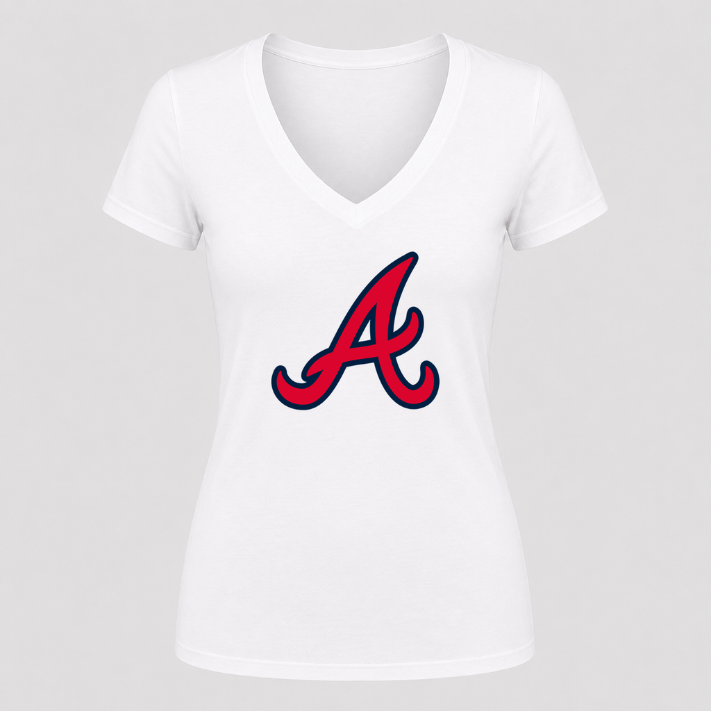 Women's Atlanta Braves V Neck T-Shirt in white