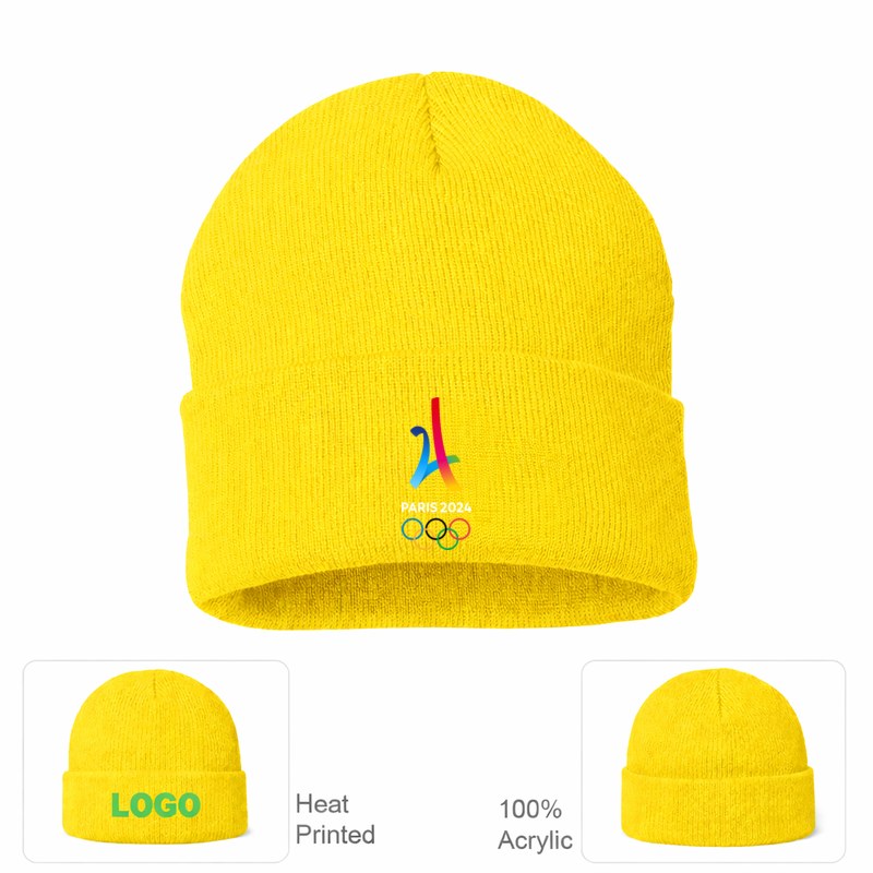 Paris 2024 White Logo Yellow Beanie Hat