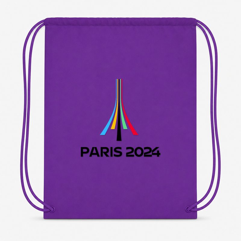 Paris 2024 Olympics Black Drawstring Bag - Purple