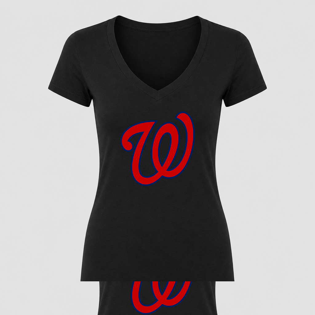 Women's Washington Nationals V Neck T-Shirt in black