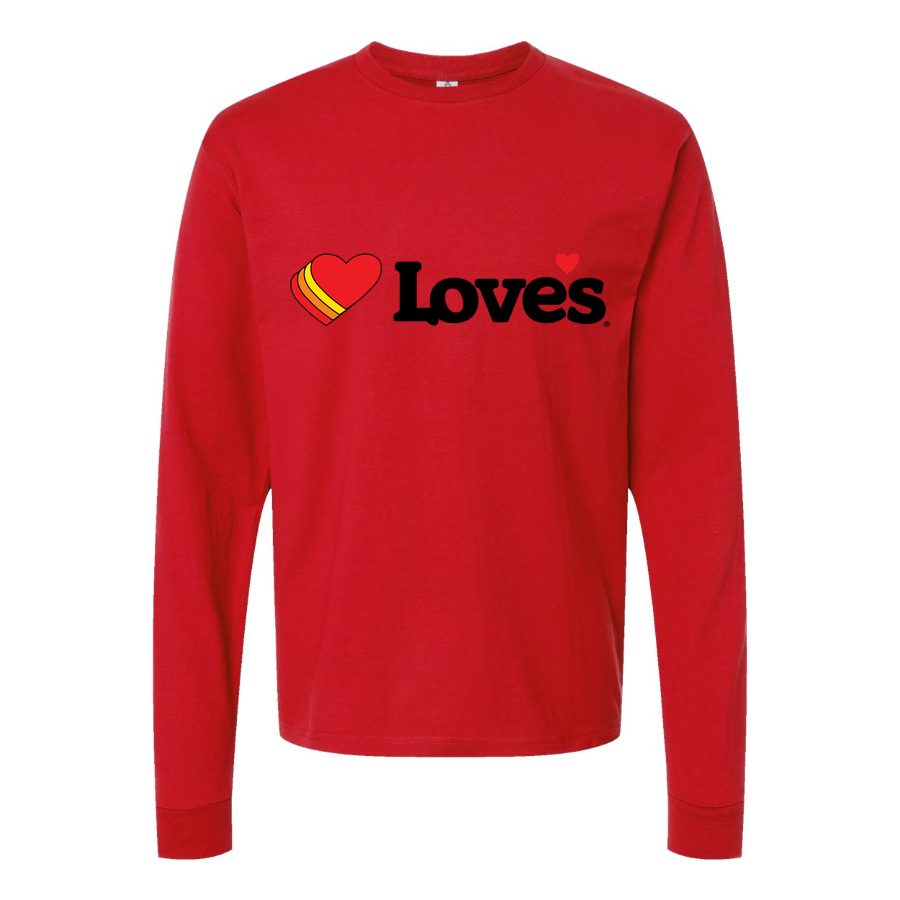 Men's Loves-Travel-Stops-Logo Long sleeves Cotton Blend T-Shirt - Red