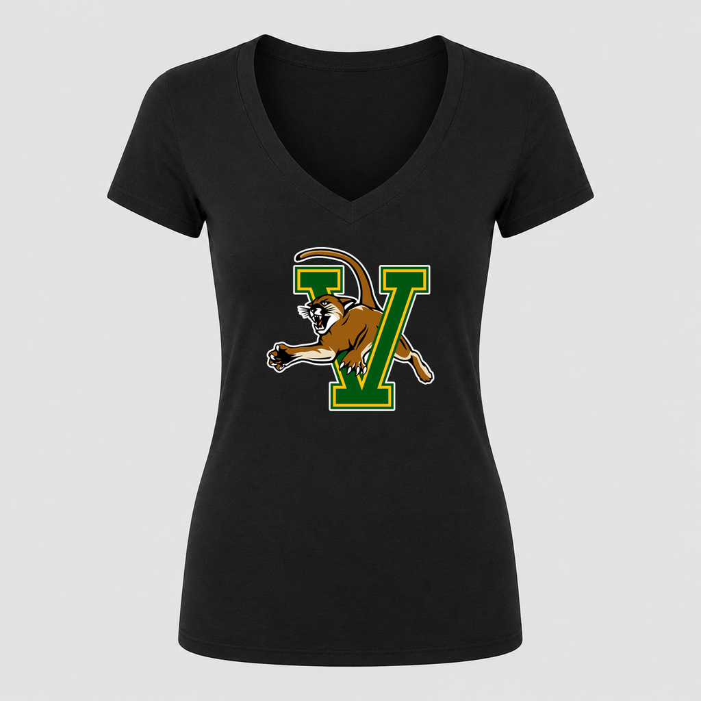 Women's Vermont Catamounts V Neck T-Shirt in black