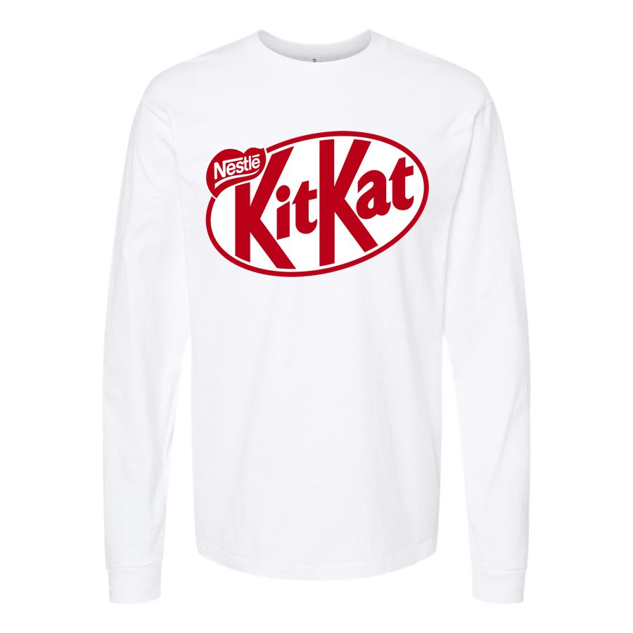 Men's Kit-Kat-Logo-food-1536x864 Long sleeves Cotton Blend T-Shirt - White