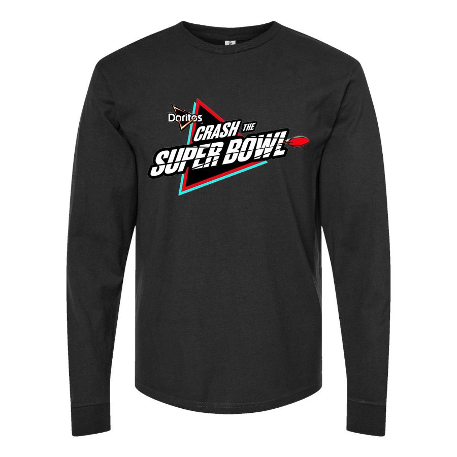 Men's Crash-the-Super-Bowl-Logo Long sleeves Cotton Blend T-Shirt - Black