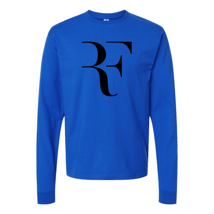 Men's Roger-Federer-logo-black Long sleeves Cotton Blend T-Shirt - Blue