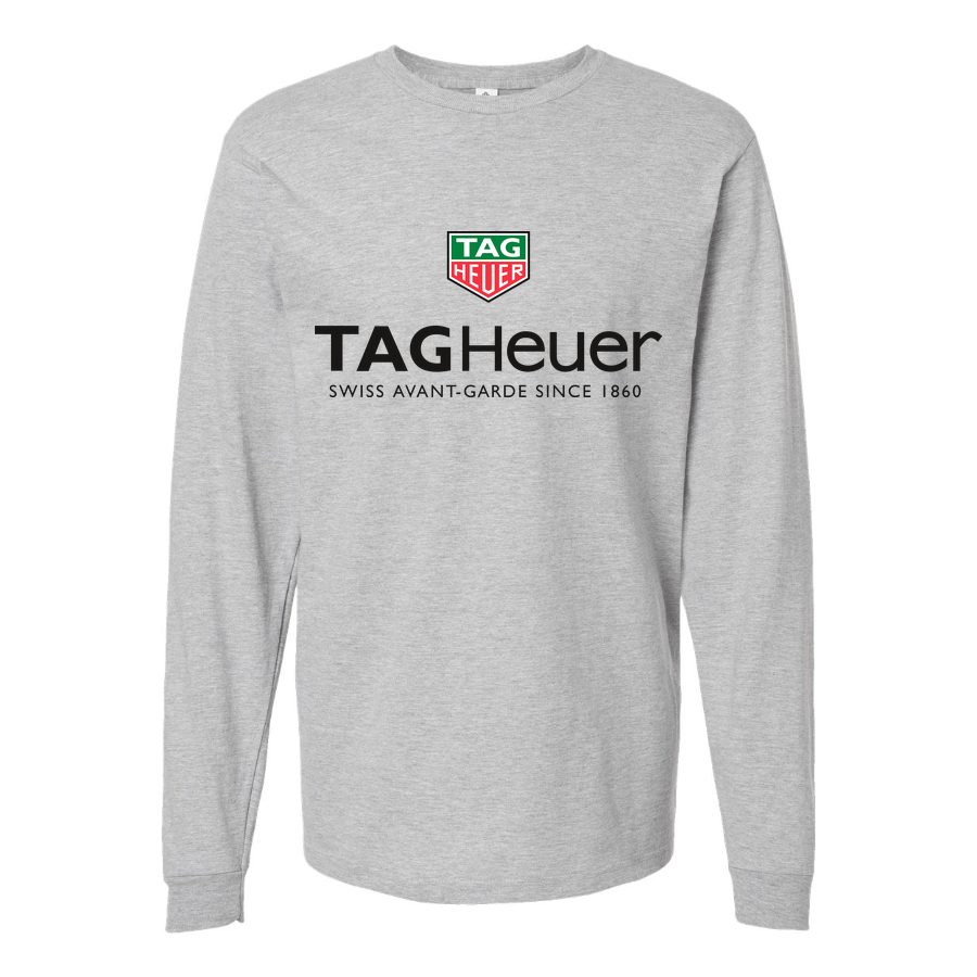 Men's TAG-Heuer-Logo Long sleeves Cotton Blend T-Shirt - Gray
