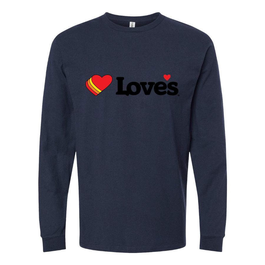Men's Loves-Travel-Stops-Logo Long sleeves Cotton Blend T-Shirt - Navy