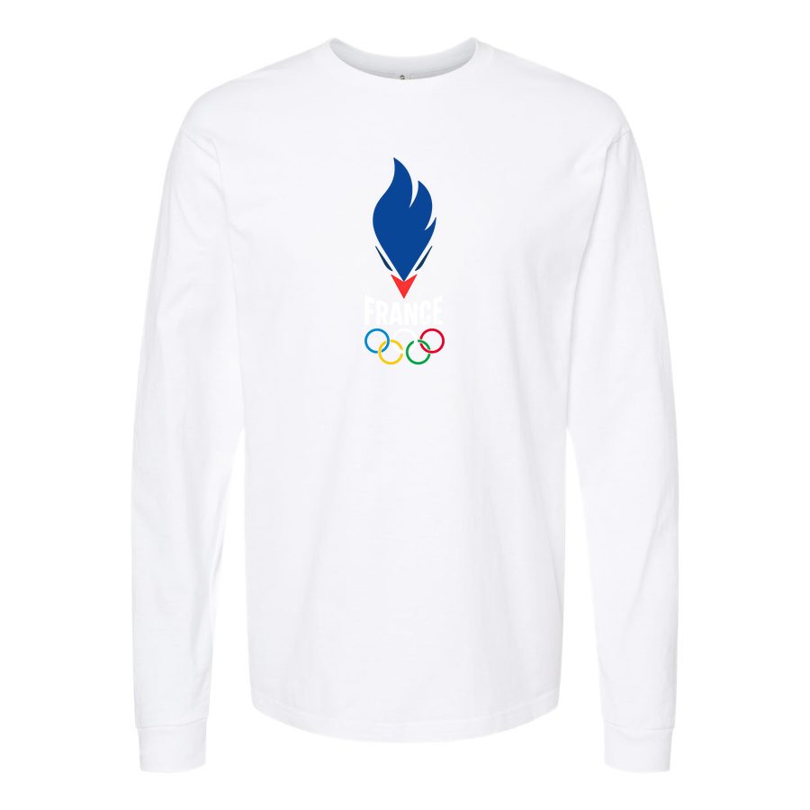 Men's France 2024 white logo Long sleeves Cotton Blend T-Shirt - White