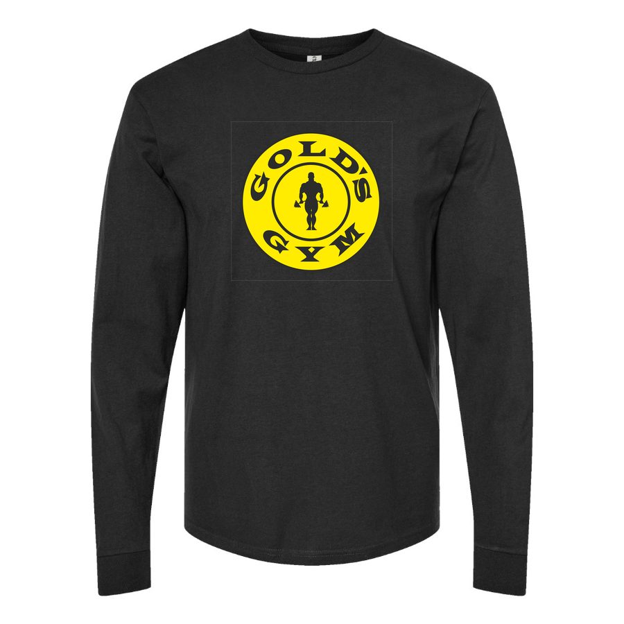 Men's Gold s Gym logo Long sleeves Cotton Blend T-Shirt - Black