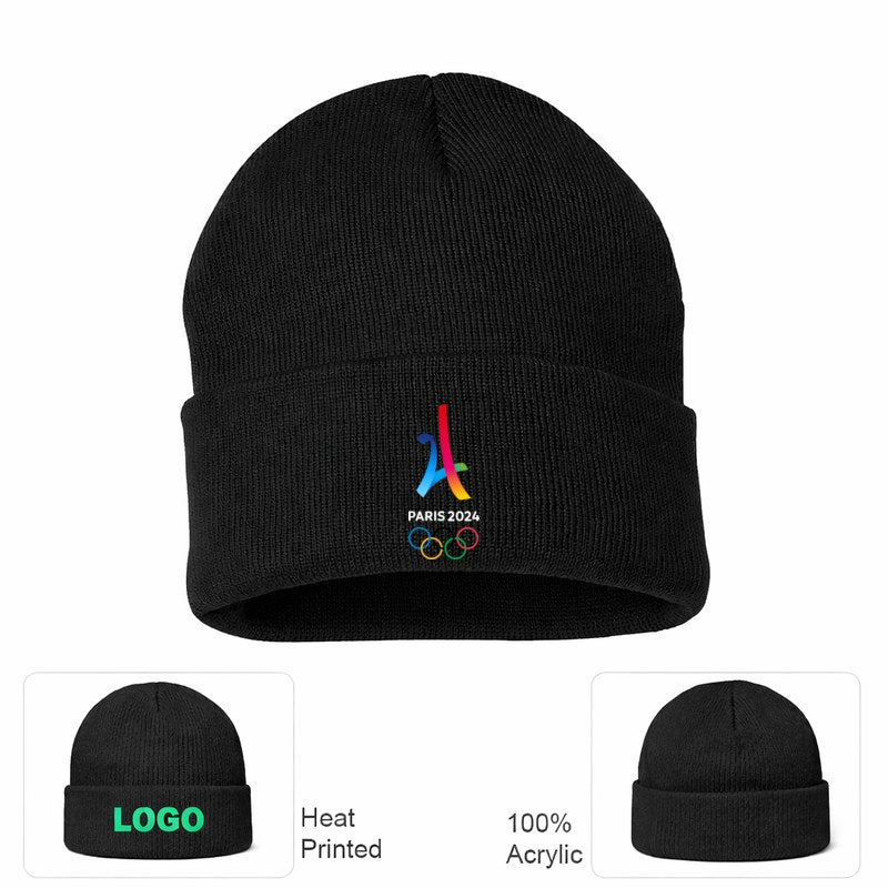 Paris 2024 White Logo Black Beanie Hat