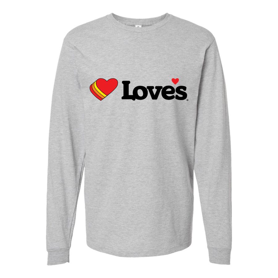 Men's Loves-Travel-Stops-Logo Long sleeves Cotton Blend T-Shirt - Gray