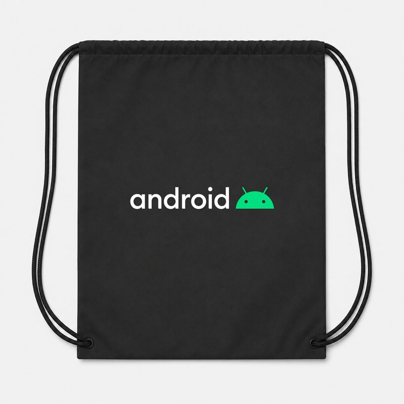 Android White Drawstring Bag - Black