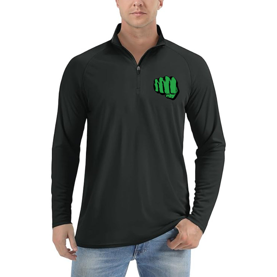 Hulk Punch logo quarter-zip athletic shirt in Black