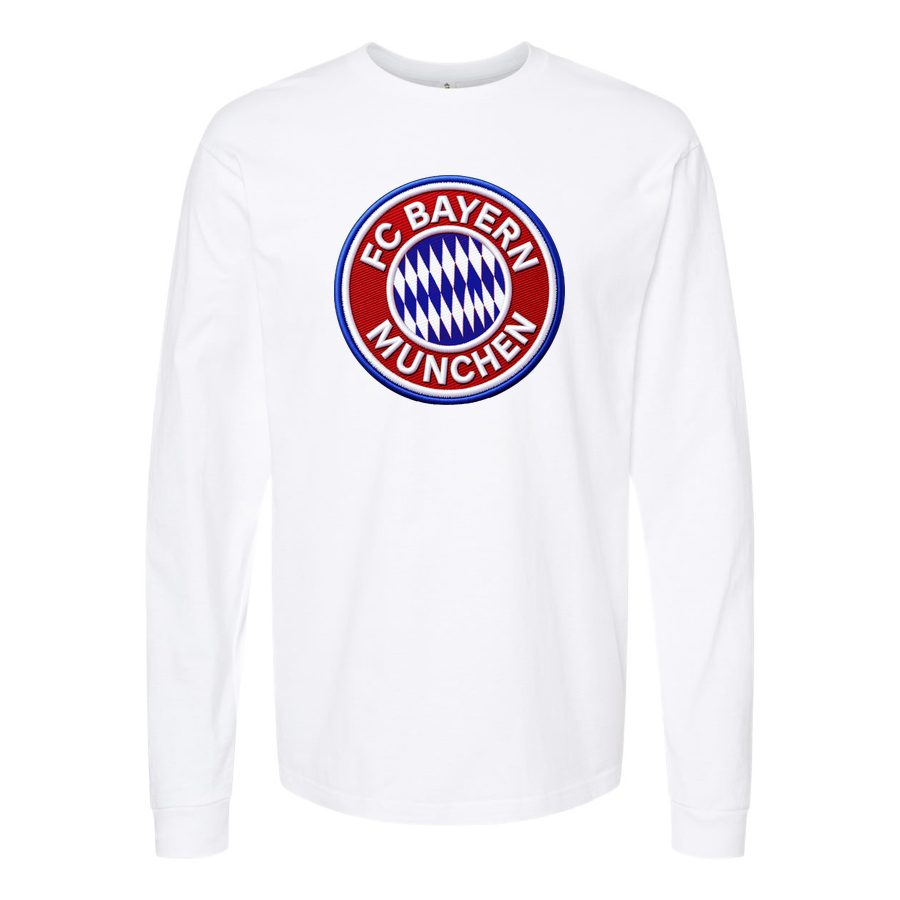 Men's FC Bayern Munich Soccer Embroidery Logo Long sleeves Cotton Blend T-Shirt - White