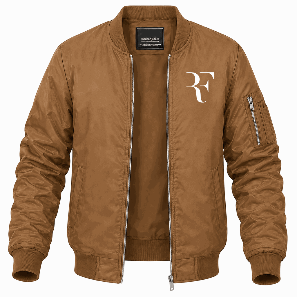 Men's Roger Federer logo white Lightweight Bomber Jacket - Brown