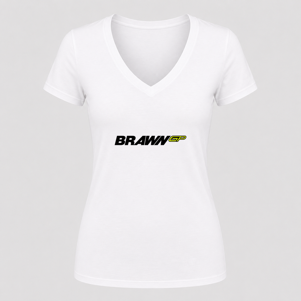 Women's Brawn GP V Neck T-Shirt in white