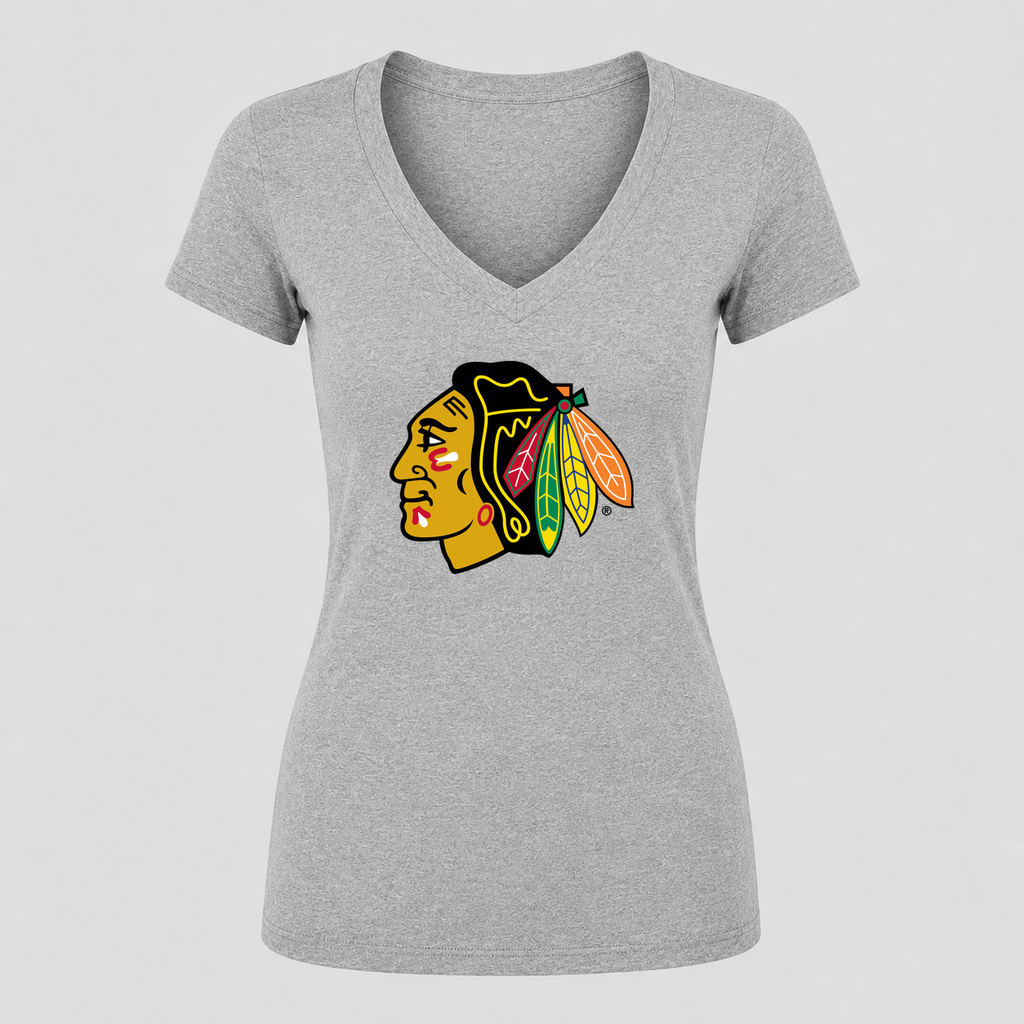 Women's Chicago Blackhawks V Neck T-Shirt in gray