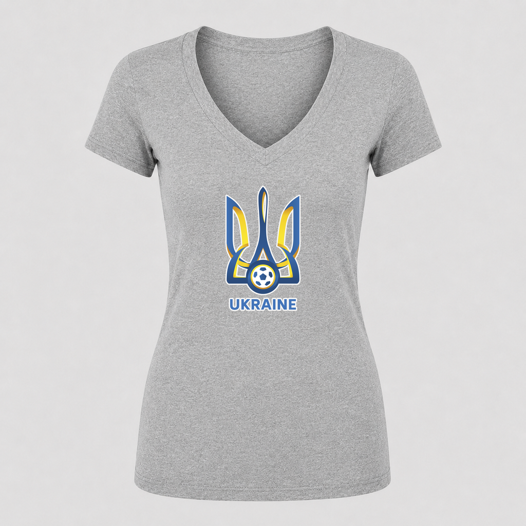 Women's Ukraine National Football Team V Neck T-Shirt in gray