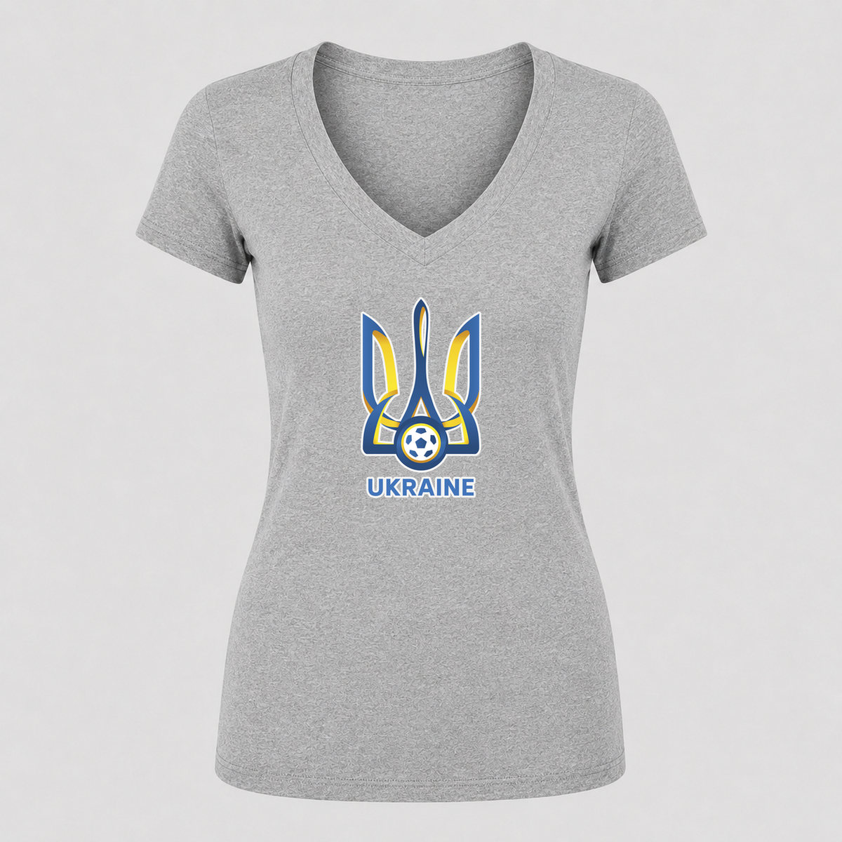 Women's Ukraine National Football Team V Neck T-Shirt in gray