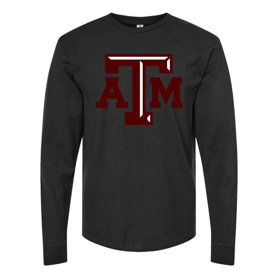 Men's texas-am-university-logo-png-transparent Long sleeves Cotton Blend T-Shirt - Black