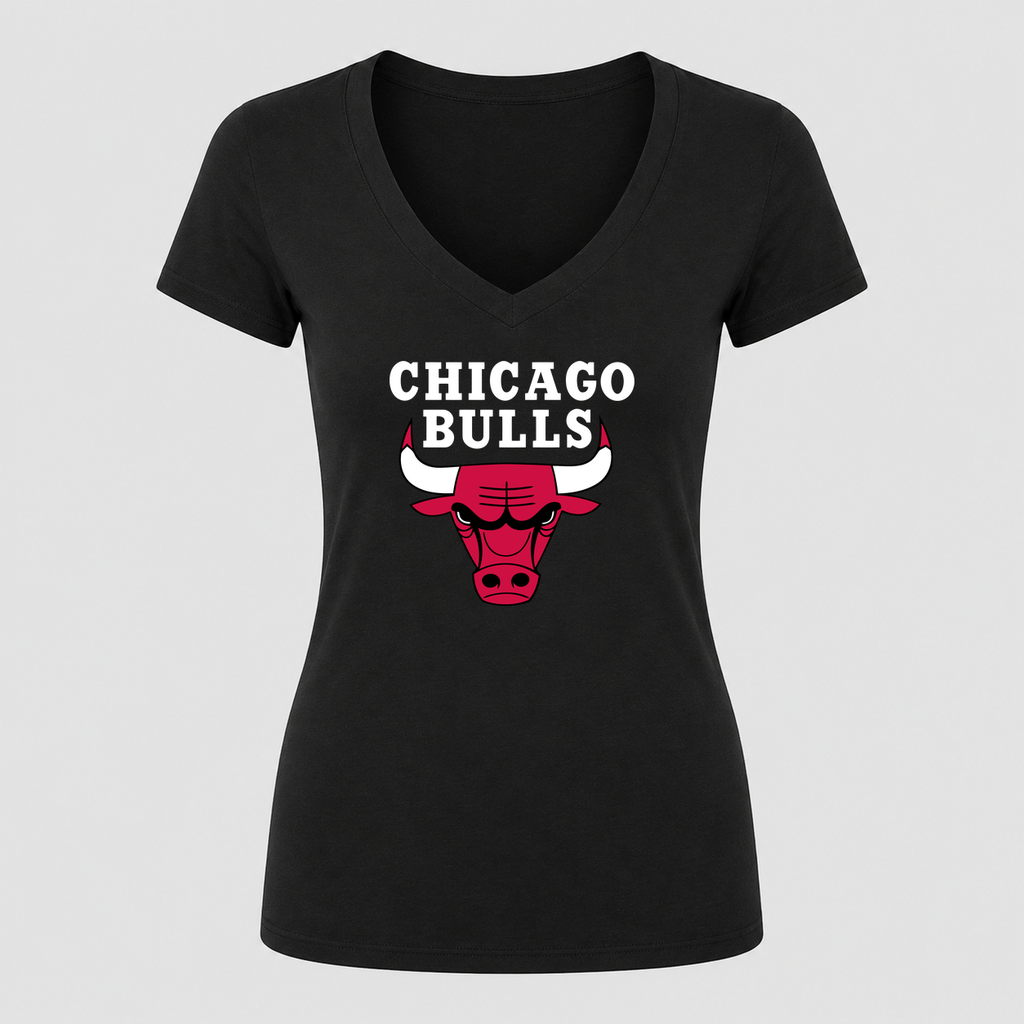 Women's Chicago bulls White Design V Neck T-Shirt in black
