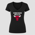 Women's Chicago bulls White Design V Neck T-Shirt in black