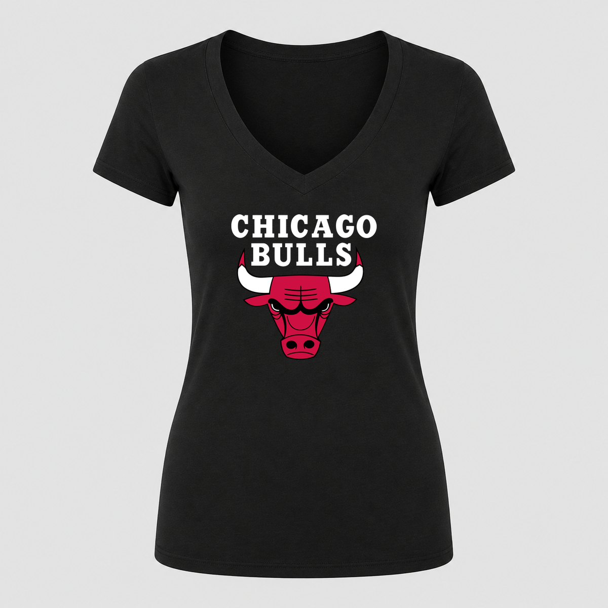 Women's Chicago bulls White Design V Neck T-Shirt in black