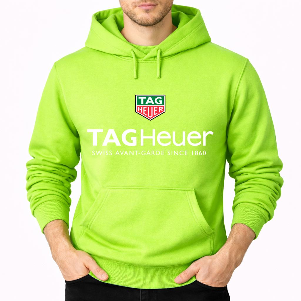 Men's Tag Heuer White Pullover Hoodie - Lime green