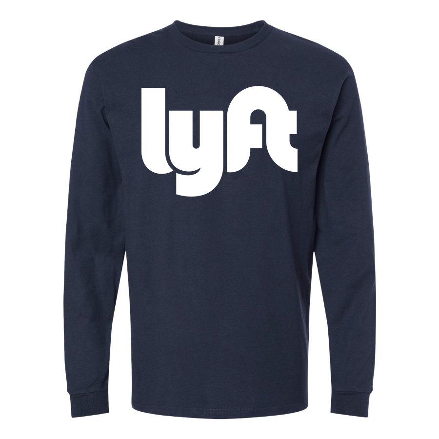 Men's Lyft logo white Long sleeves Cotton Blend T-Shirt - Navy