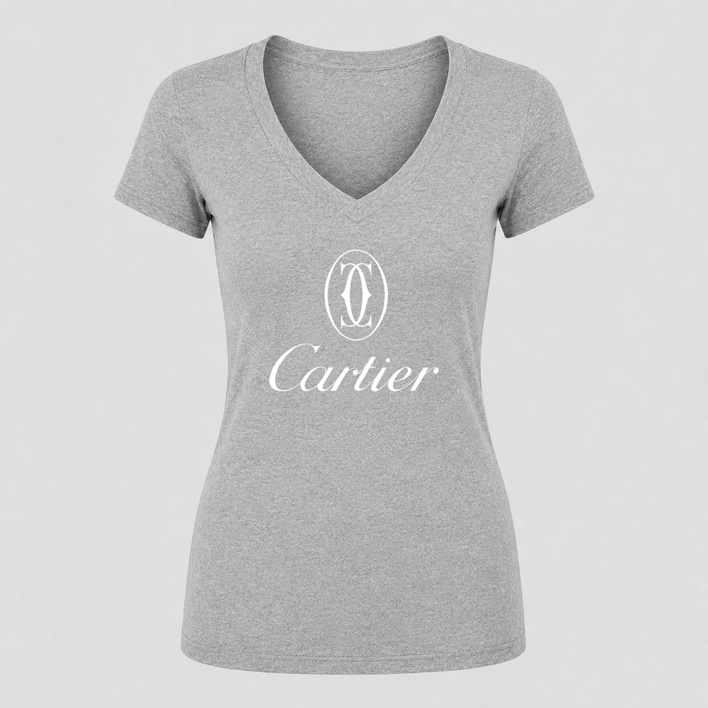 Women's Cartier White Design V Neck T-Shirt in gray