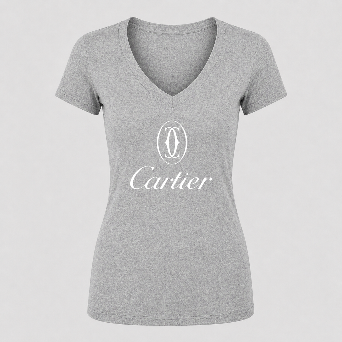 Women's Cartier White Design V Neck T-Shirt in gray
