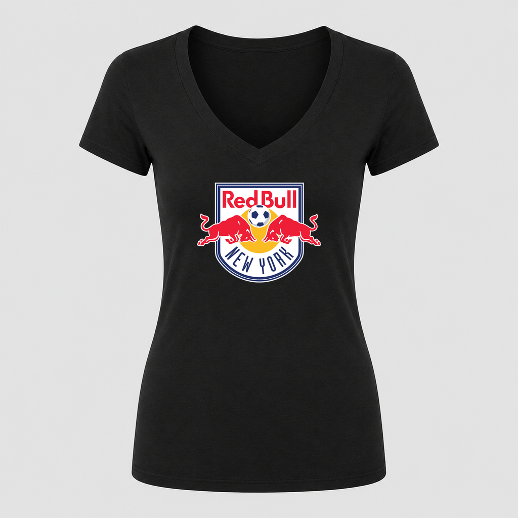 Women's New York Red Bulls V Neck T-Shirt in black
