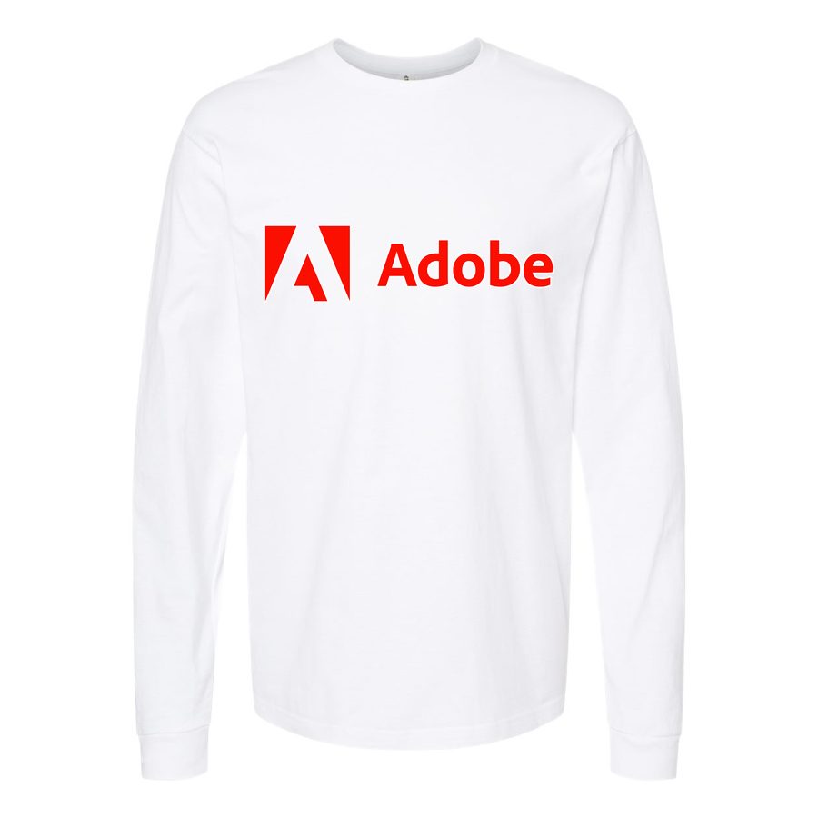 Men's Adobe Corporate Logo Long sleeves Cotton Blend T-Shirt - White