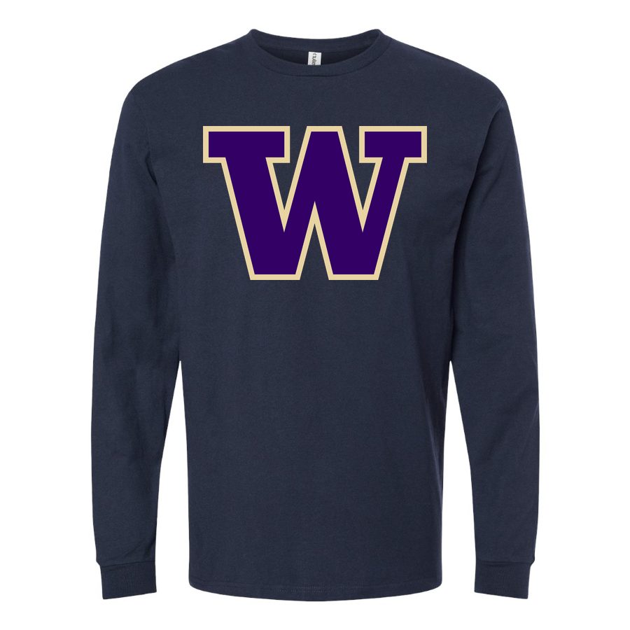 Men's Washington Huskies Logo Long sleeves Cotton Blend T-Shirt - Navy