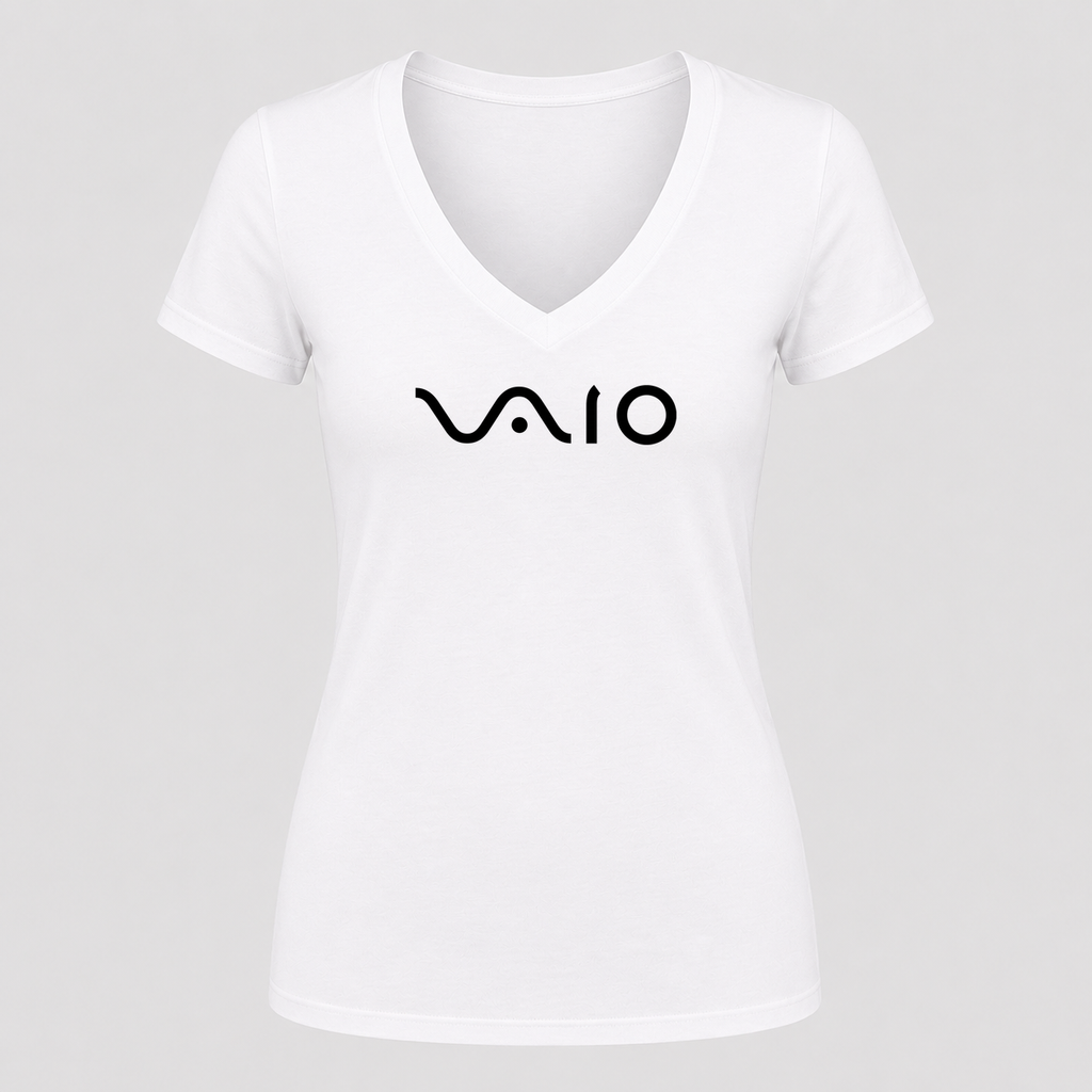 Women's Sony VAIO Black Design V Neck T-Shirt in white