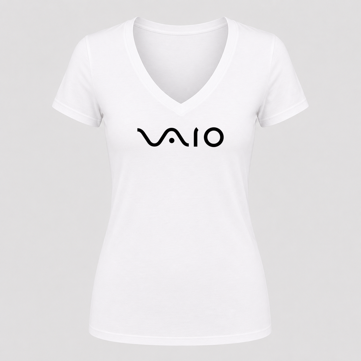 Women's Sony VAIO Black Design V Neck T-Shirt in white