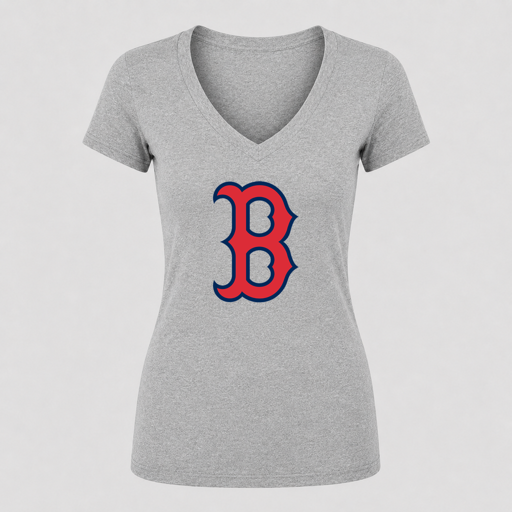 Women's Boston Red Sox V Neck T-Shirt in gray