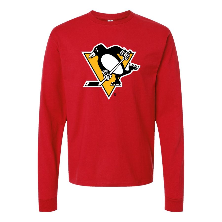Men's Pittsburgh Penguins Long sleeves Cotton Blend T-Shirt - Red