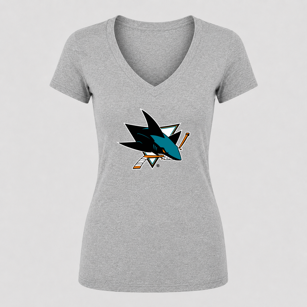 Women's San Jose Sharks V Neck T-Shirt in gray